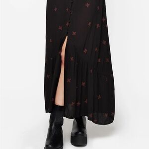 Disturbia Black Maxi Skirt with Red Patterns